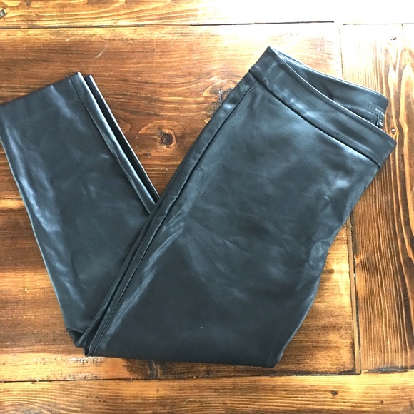Ann Taylor Black Faux Leather Pants w/side Zip - Picture 2 of 7